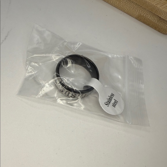 Black Stainless and Silver Color Jesus Cross Ring Size 11 - Picture 3 of 3